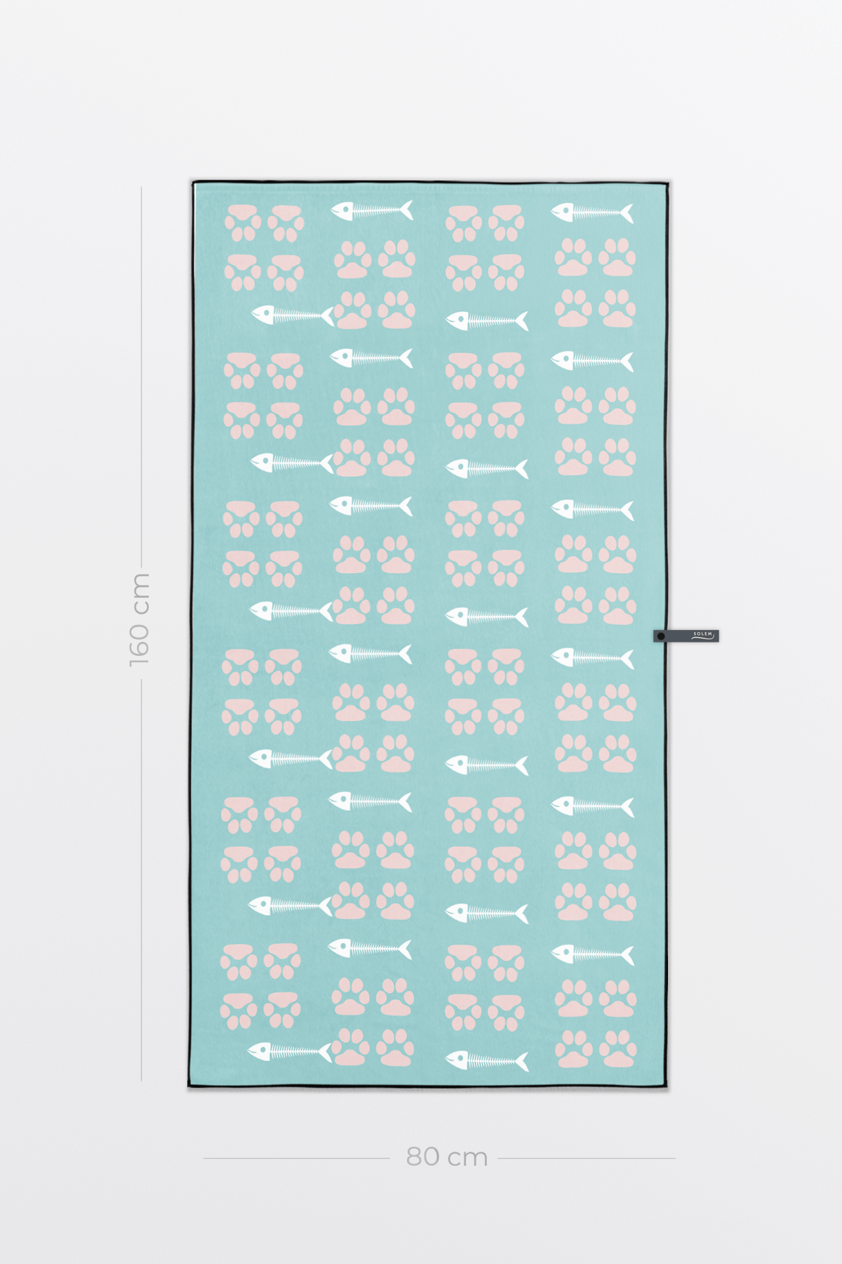 Serviette de plage Solem La Chat-l’Heureuse, verso à motifs sur fond turquoise