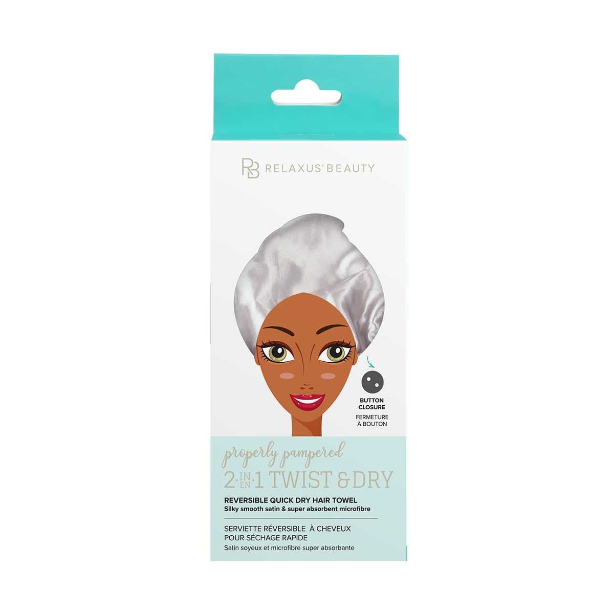 Serviette réversible Relaxus Twist & Dry 2 en 1 – gris clair, emballage