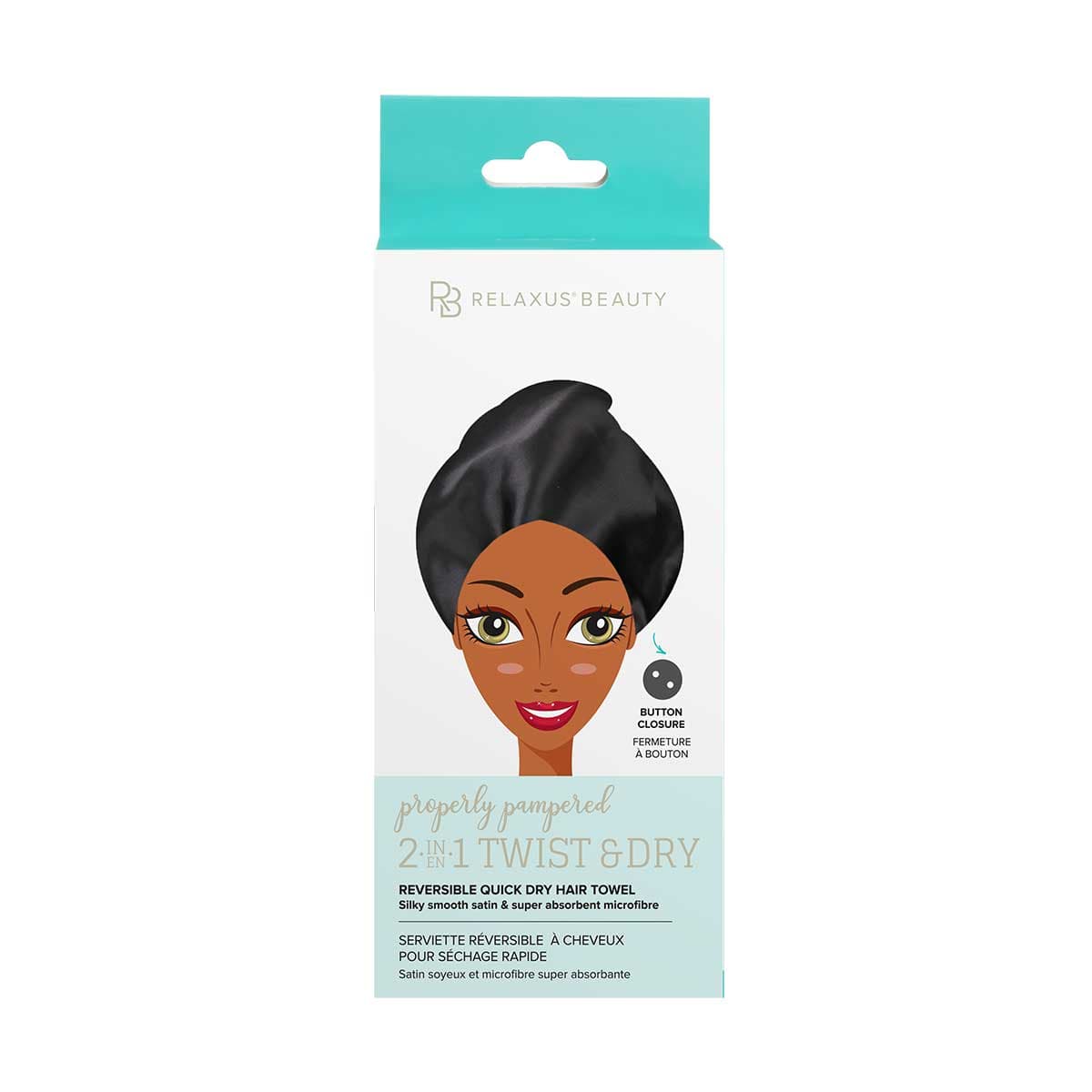 Serviette réversible Relaxus Twist & Dry 2 en 1 – noir, emballage