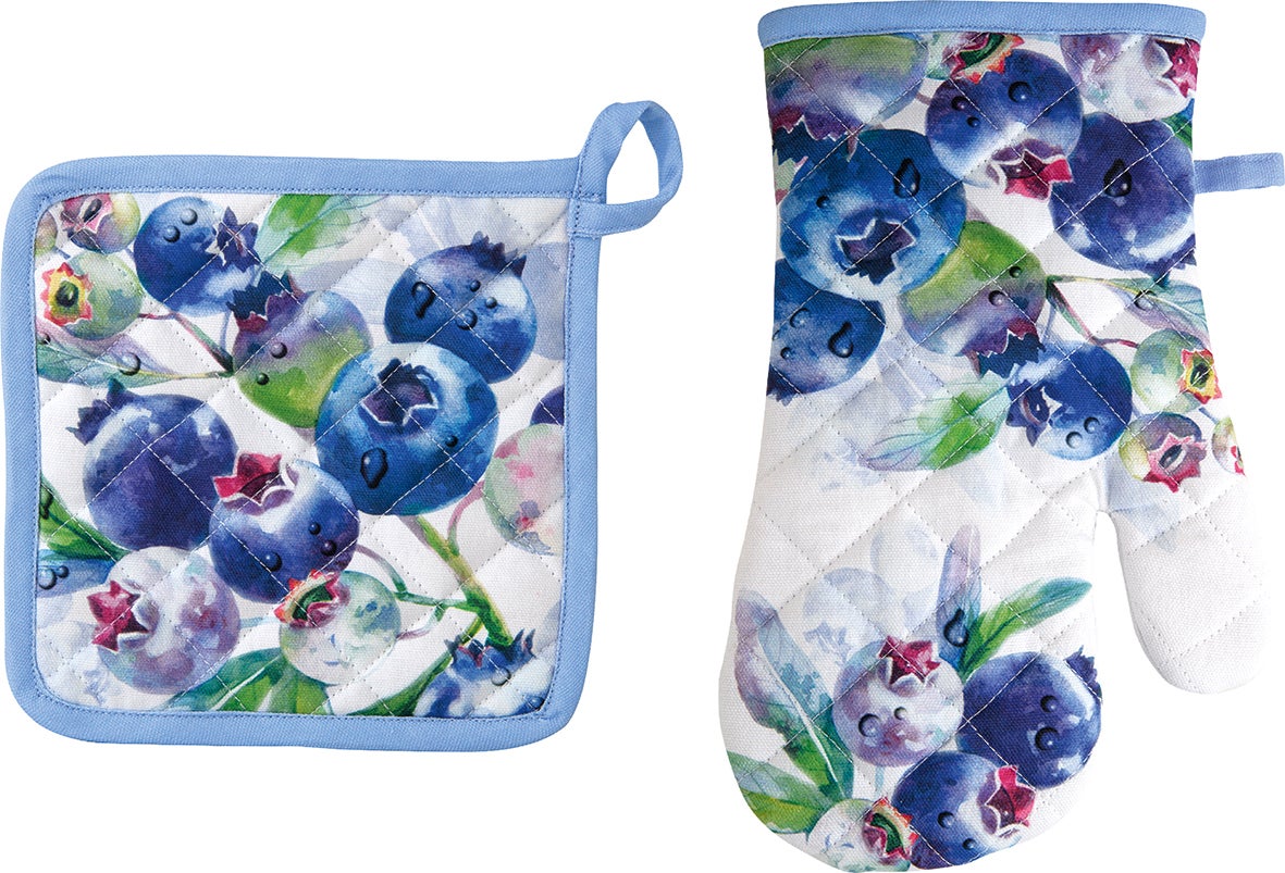 Manique et gant de cuisine à motif de bleuets