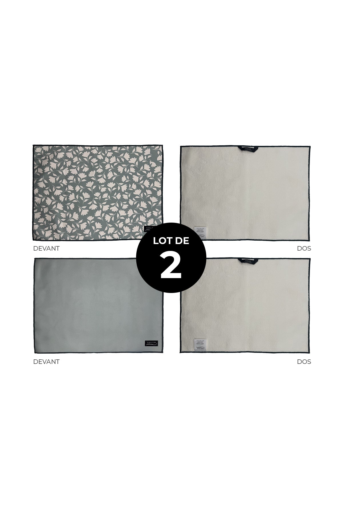 Tapis de séchage pour vaisselle Solem Fleur de sauge, présentation du lot de deux tapis