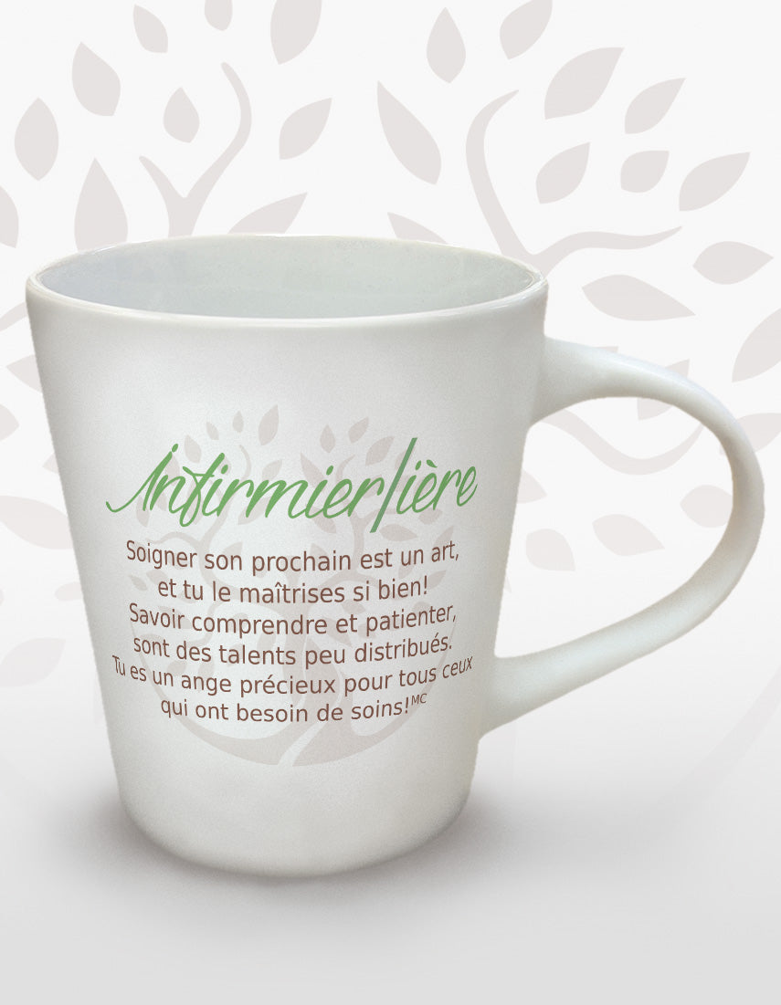 Tasse Earth Angel « Infirmière » ornée d’un message en français.