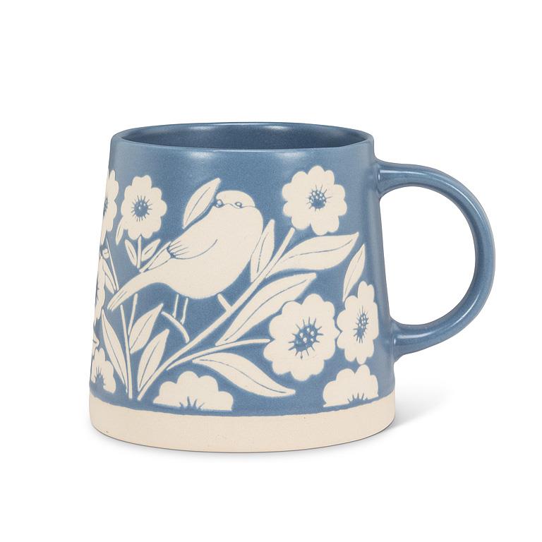 Tasse en grès bleue à oiseaux et feuillage Abbott
