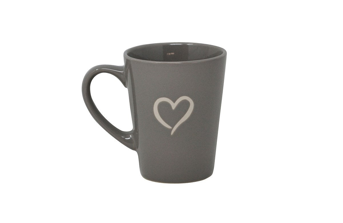 Tasse en grès gris de 340 ml avec un motif cœur blanc épuré