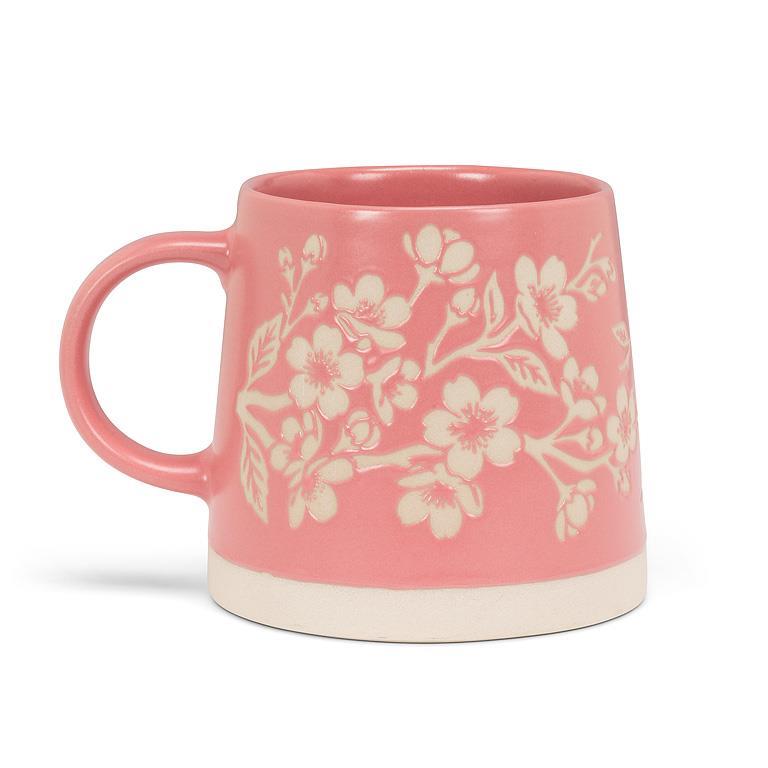 Tasse en grès rose à fleurs de cerisier Abbott — vue de l’autre côté
