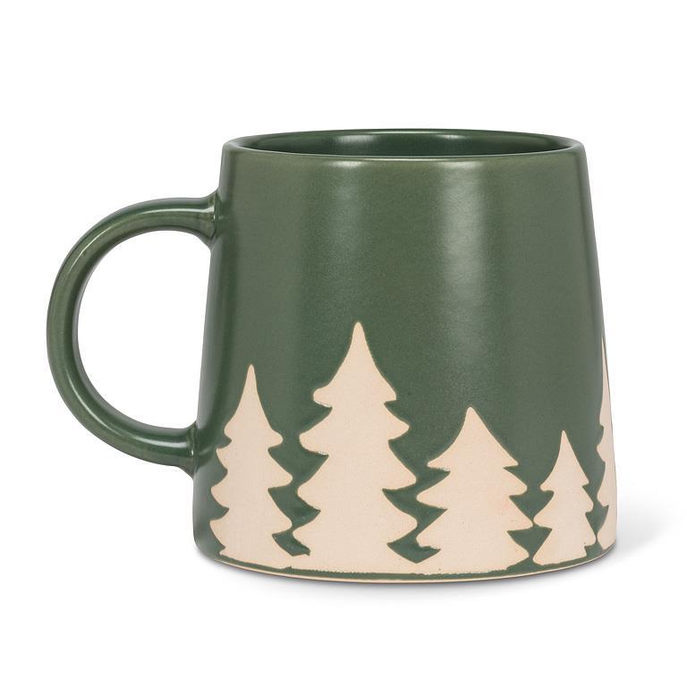 Tasse en grès verte à sapins ivoire Abbott — vue de l’autre côté