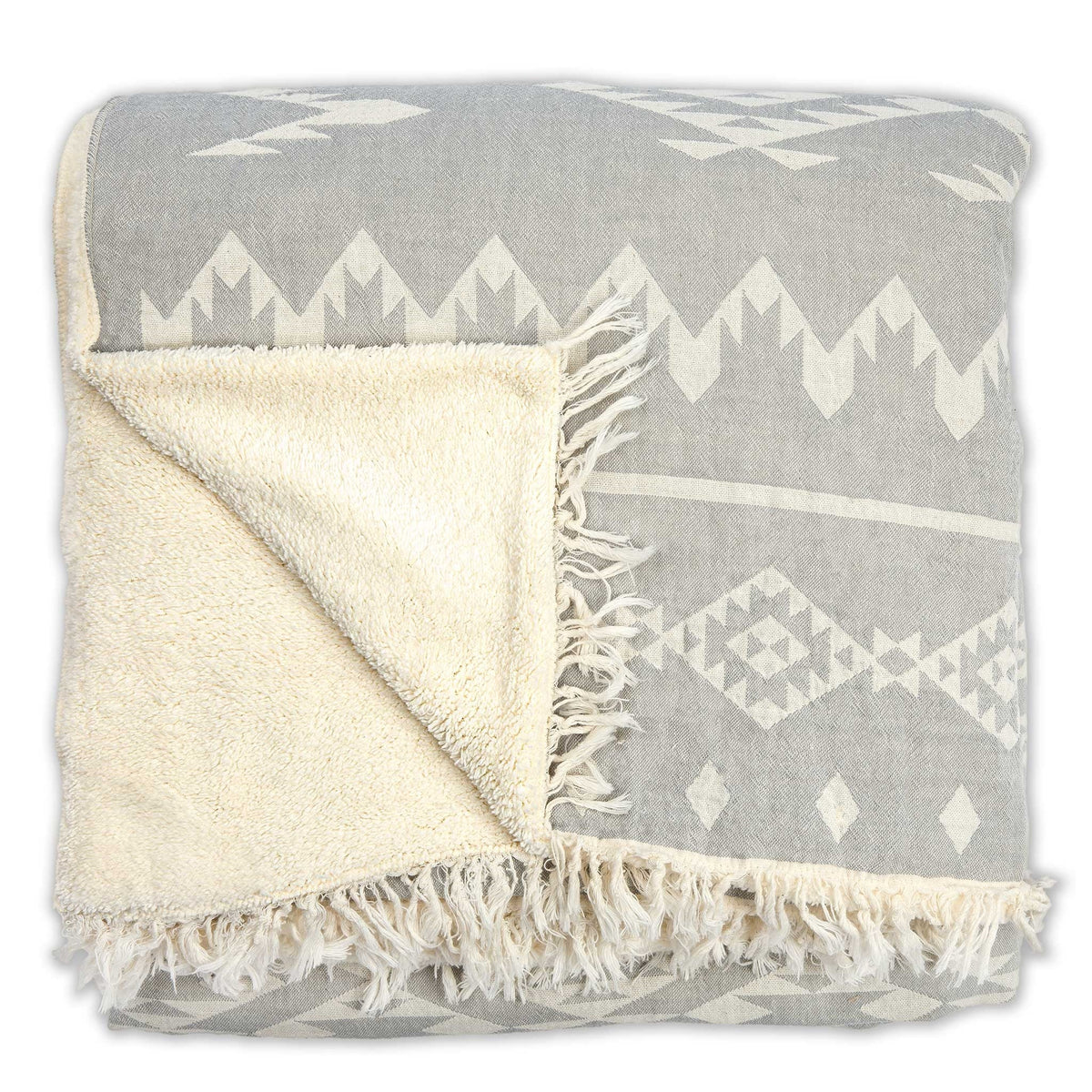 Jeté Atlas doublé en molleton – Gris clair – Pokoloko