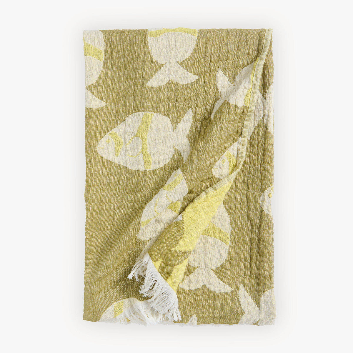 Serviette à motifs de poissons – Lime et kaki – Pokoloko