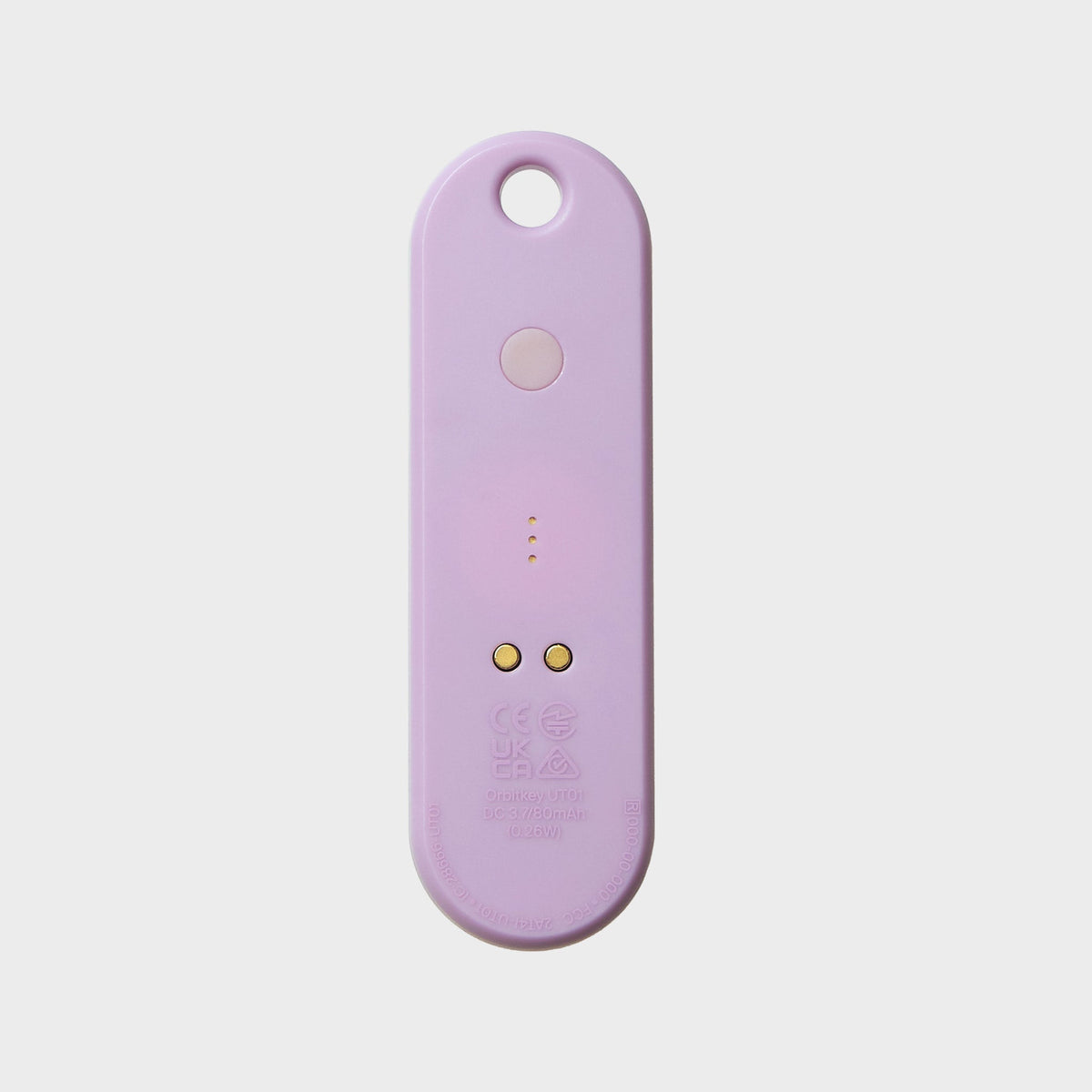 Traceur universel Orbitkey — lilas — face arrière et contacts de recharge