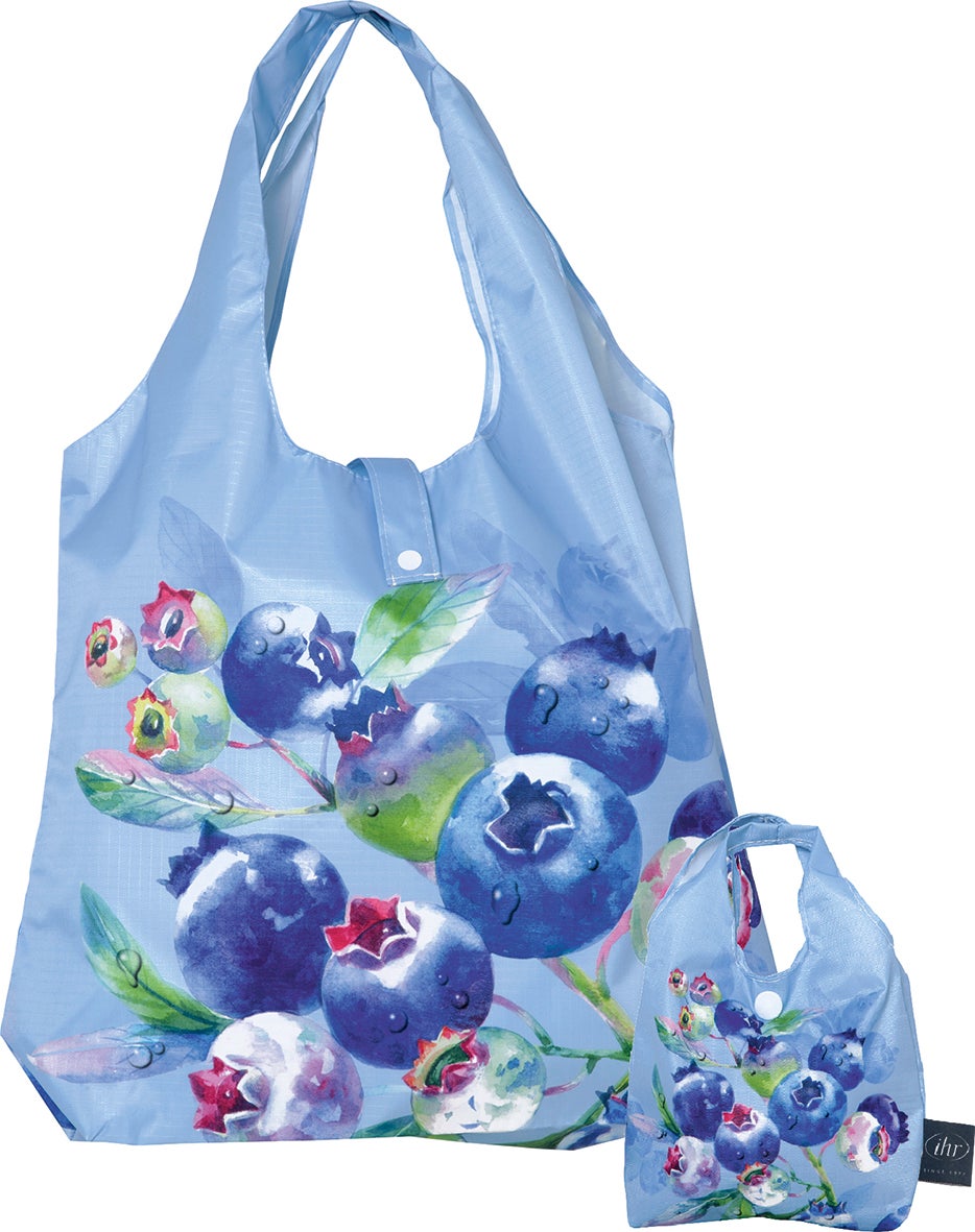 Sac réutilisable bleu à motif de bleuets avec sa pochette