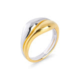 Bague à anneaux entrelacés argentés et dorés