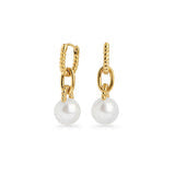 Boucles d’oreilles dorées à maillons et perles blanches pendantes