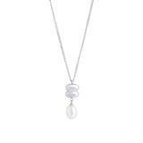 Collier argenté à pendentif torsadé et perle