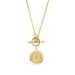 Collier doré avec médaillon rond et fermoir en T