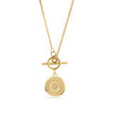 Collier doré avec médaillon rond et fermoir en T