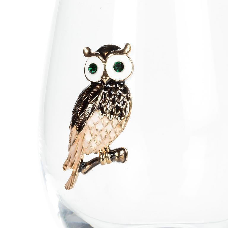 Verre à vin sans pied à hibou bijou Abbott — détail de l’ornement