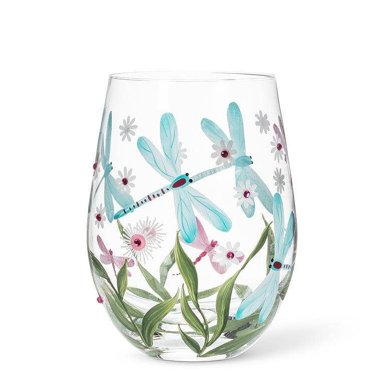 Verre à vin sans pied à libellules et marguerites Abbott