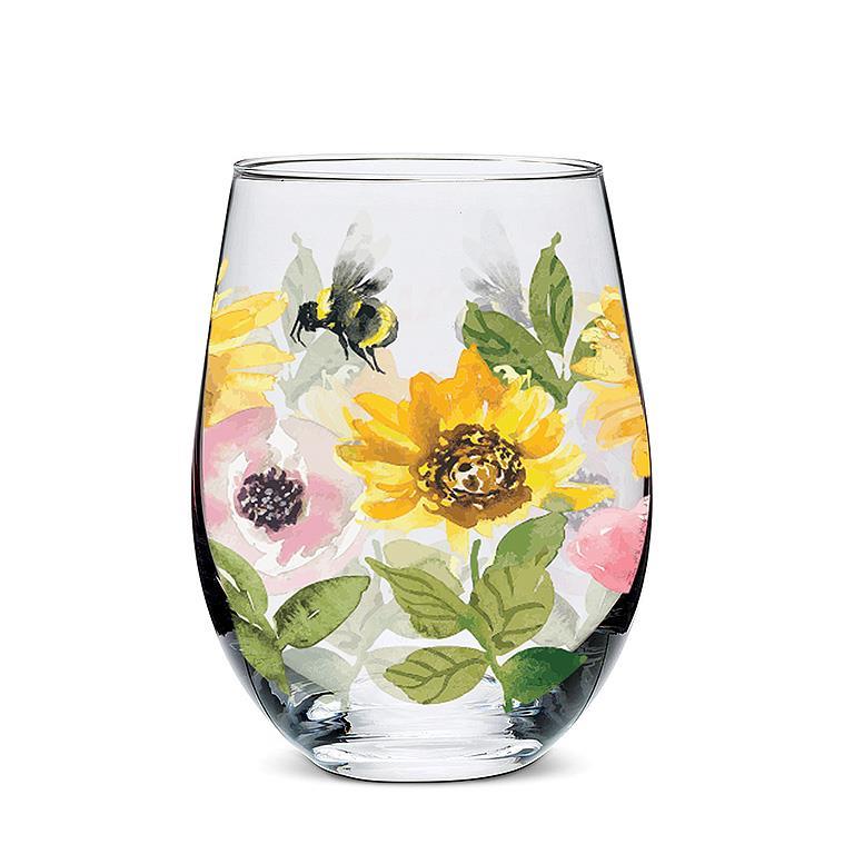 Verre à vin sans pied à tournesols et abeilles Abbott