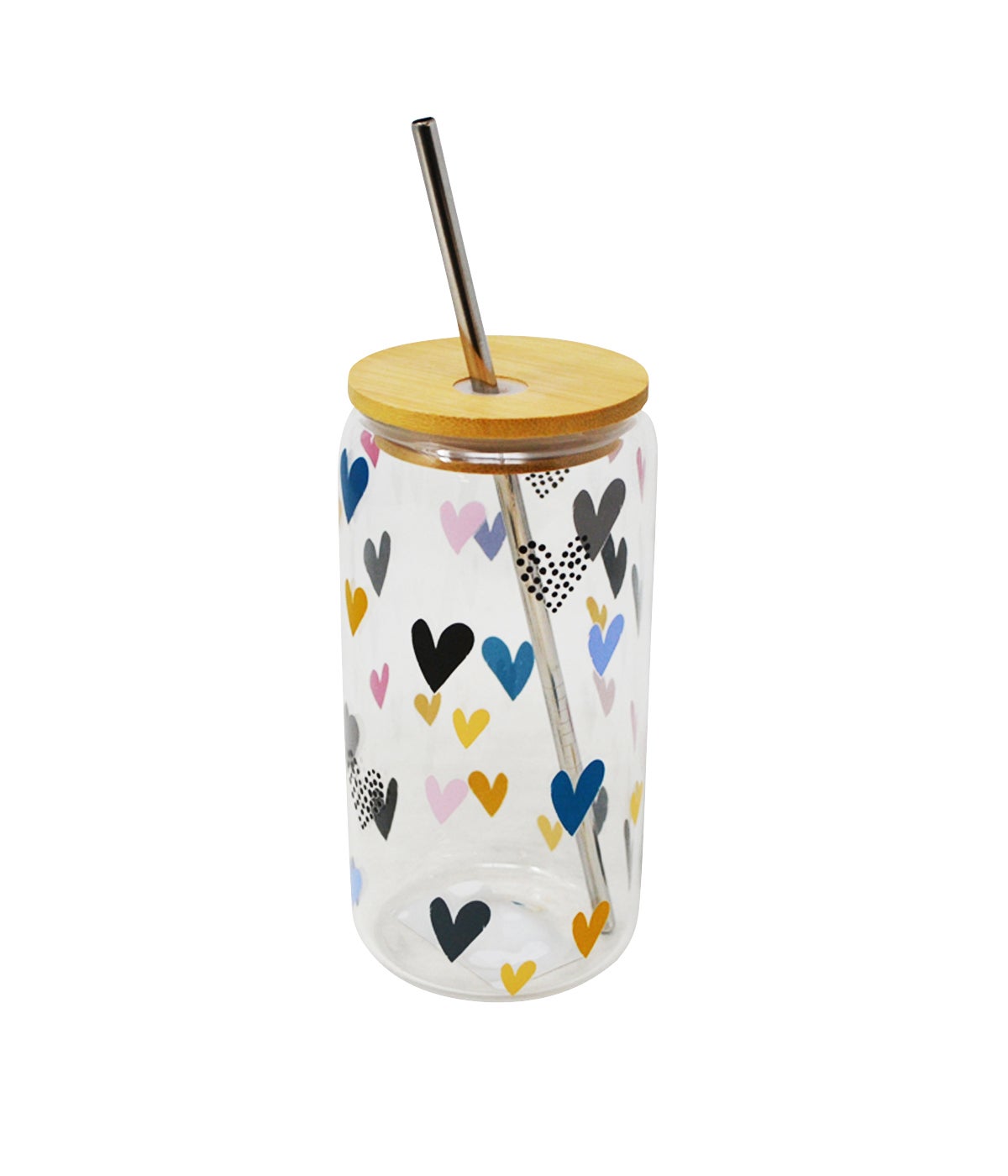 Verre couvercle/paille coeurs 500 ml – vue du produit