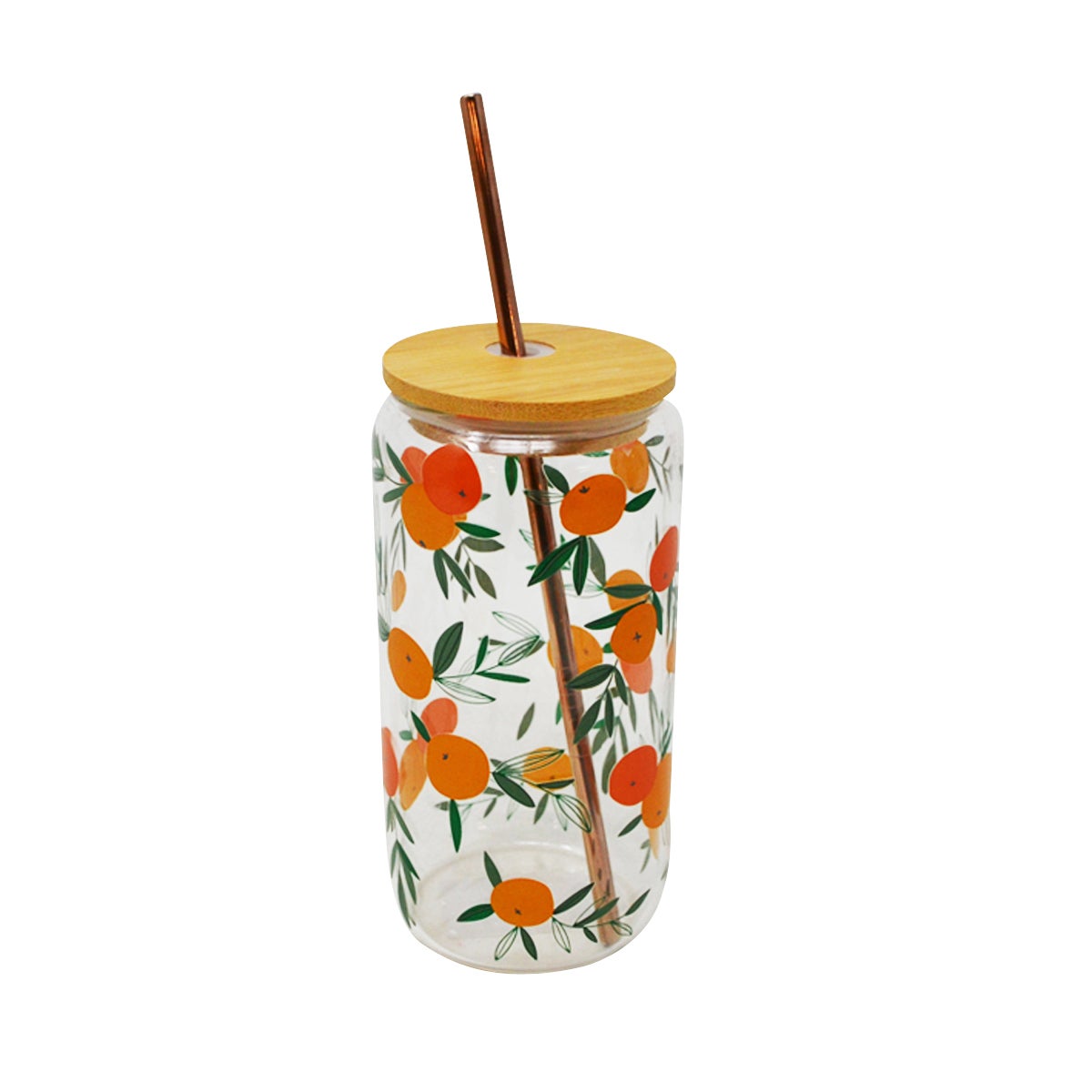 Verre couvercle/paille oranges 500 ml – vue du produit