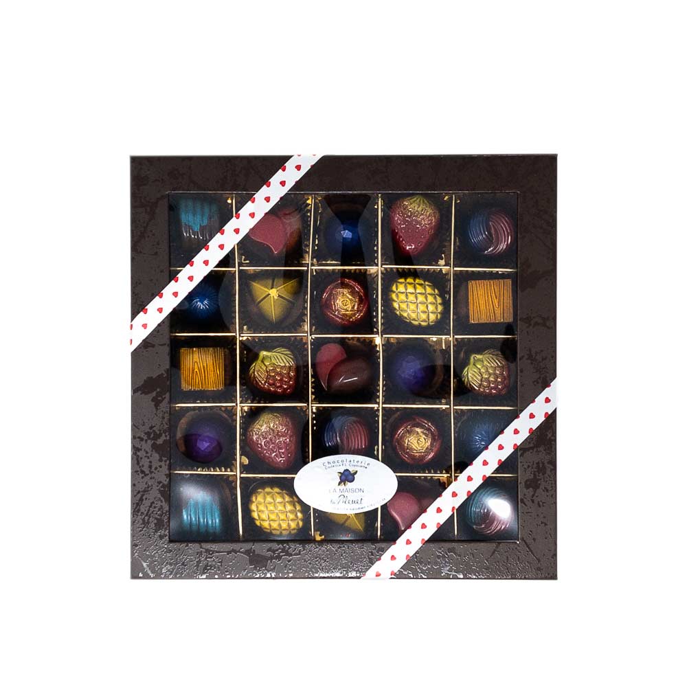 Chocolats fins de La Maison du Bleuet et Crucial Gourmet, boîte de 25 morceaux
