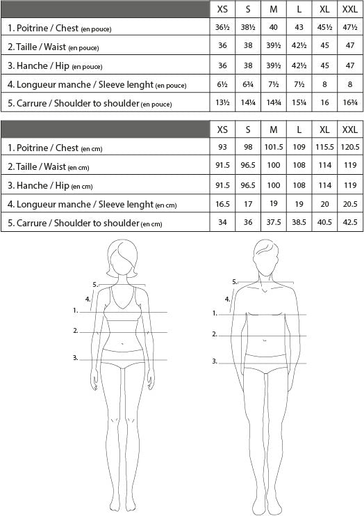 Guide des tailles des t-shirts unisexes Arseno