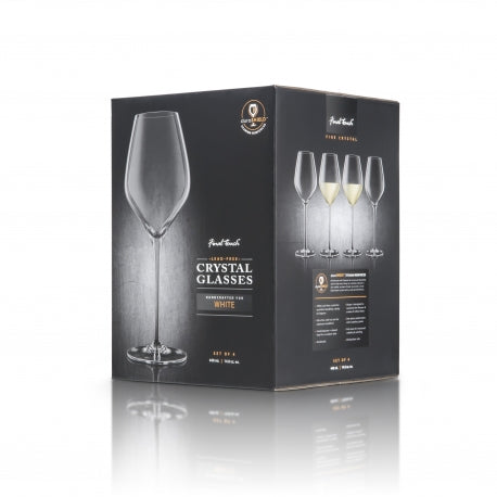 Coffret Final Touch contenant quatre coupes à vin blanc DuraShield en cristal.