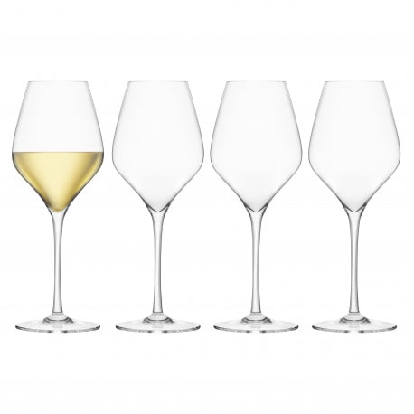 Ensemble de quatre coupes à vin blanc DuraShield Final Touch en cristal transparent.