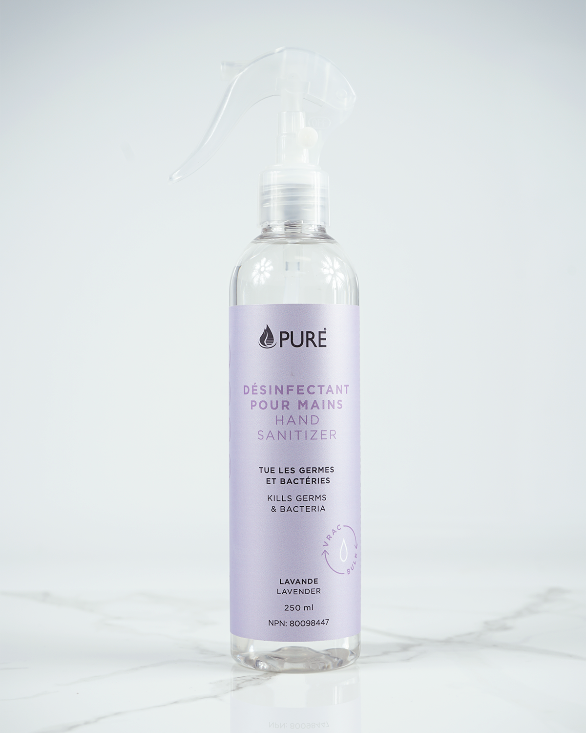 Désinfectant pour les mains Pure – Lavande – 250 ml — présentation du produit