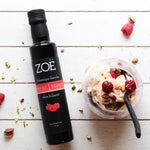 Vinaigre balsamique blanc à la framboise Zoé – 250 ml – suggestion de présentation