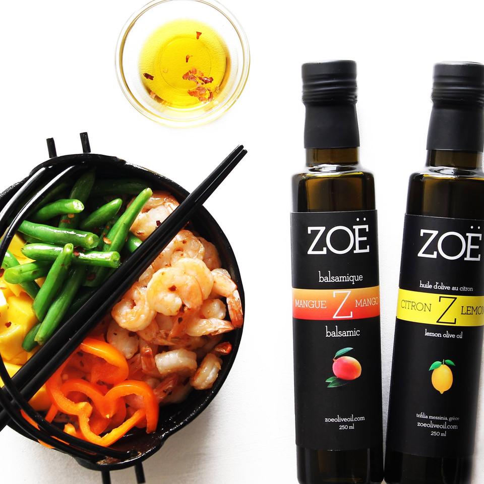 Vinaigre balsamique blanc à la mangue Zoé – 250 ml – suggestion de présentation
